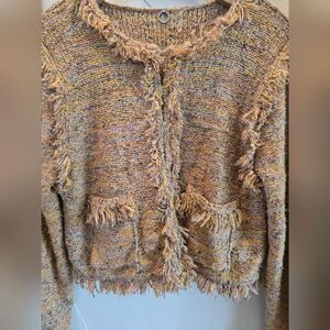 One Girl Who Textured Fringed Cardigan L